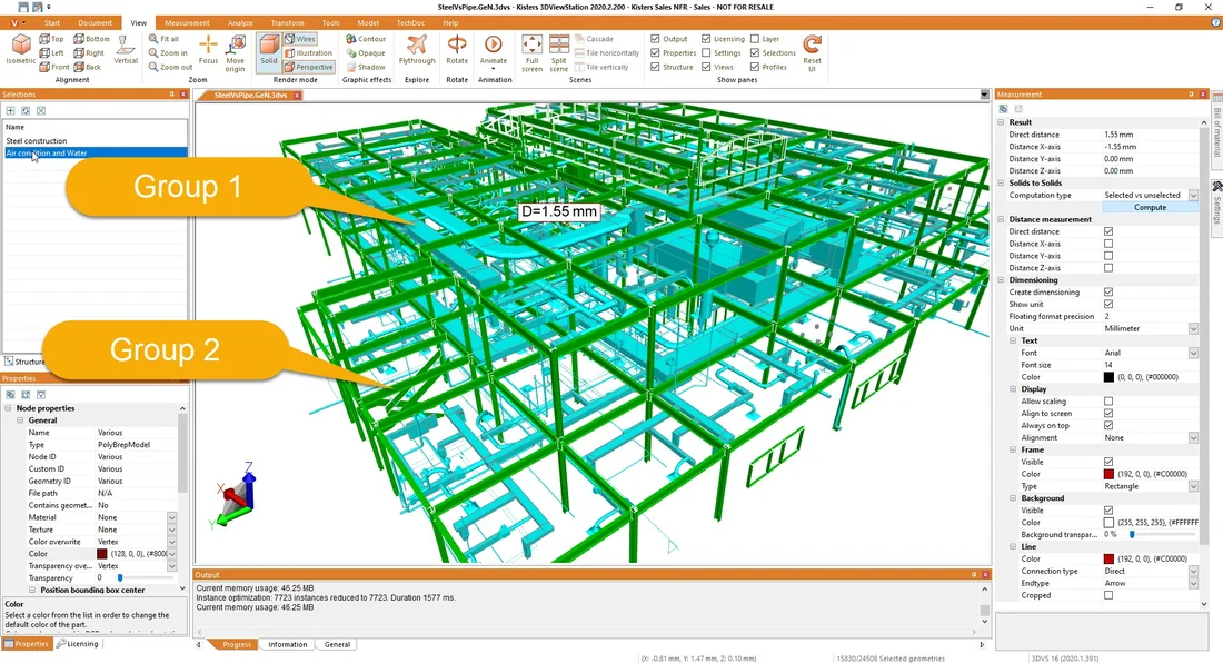 Identifier une distance minimum entre des tuyaux et des murs dans un bâtiment avec 3DViewStation