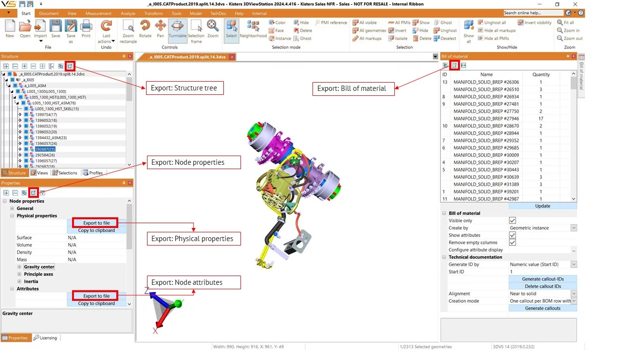 New features of 3DViewStation v2024.5.167: Export table options